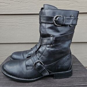 Born Black Leather Buckle Boots